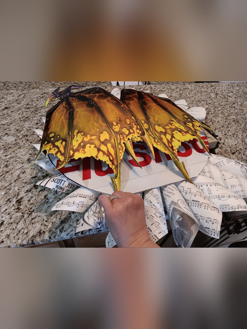 Dragon Mum - Music Sheet Paper Cone Art With Orange Dragon Face And Yellow Wings - Picture 5 of 5
